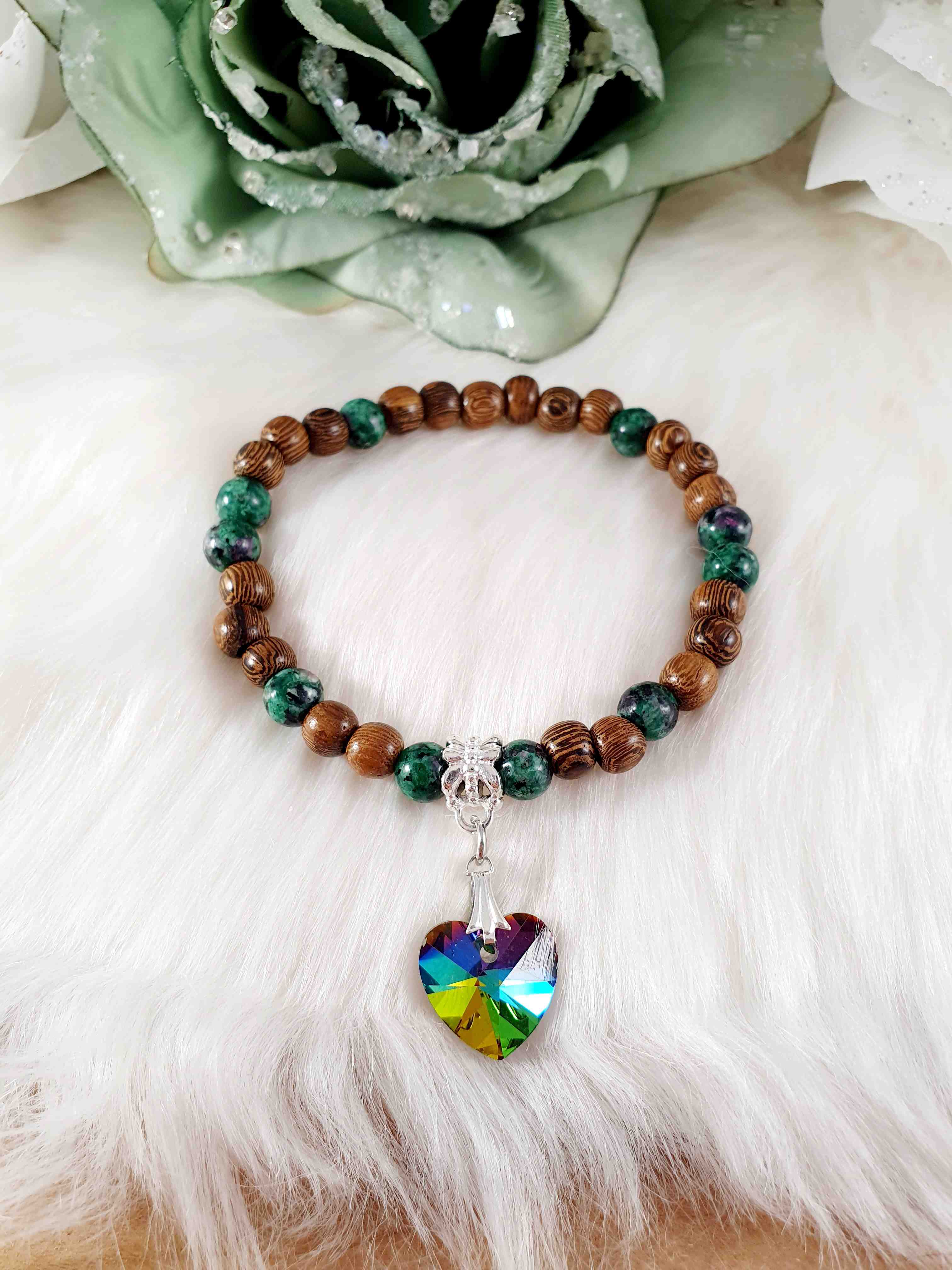 Sieraden, Armbanden, Armbanden met Edelsteen elastisch (6mm) Armband 46 met Robijn in Zoisiet