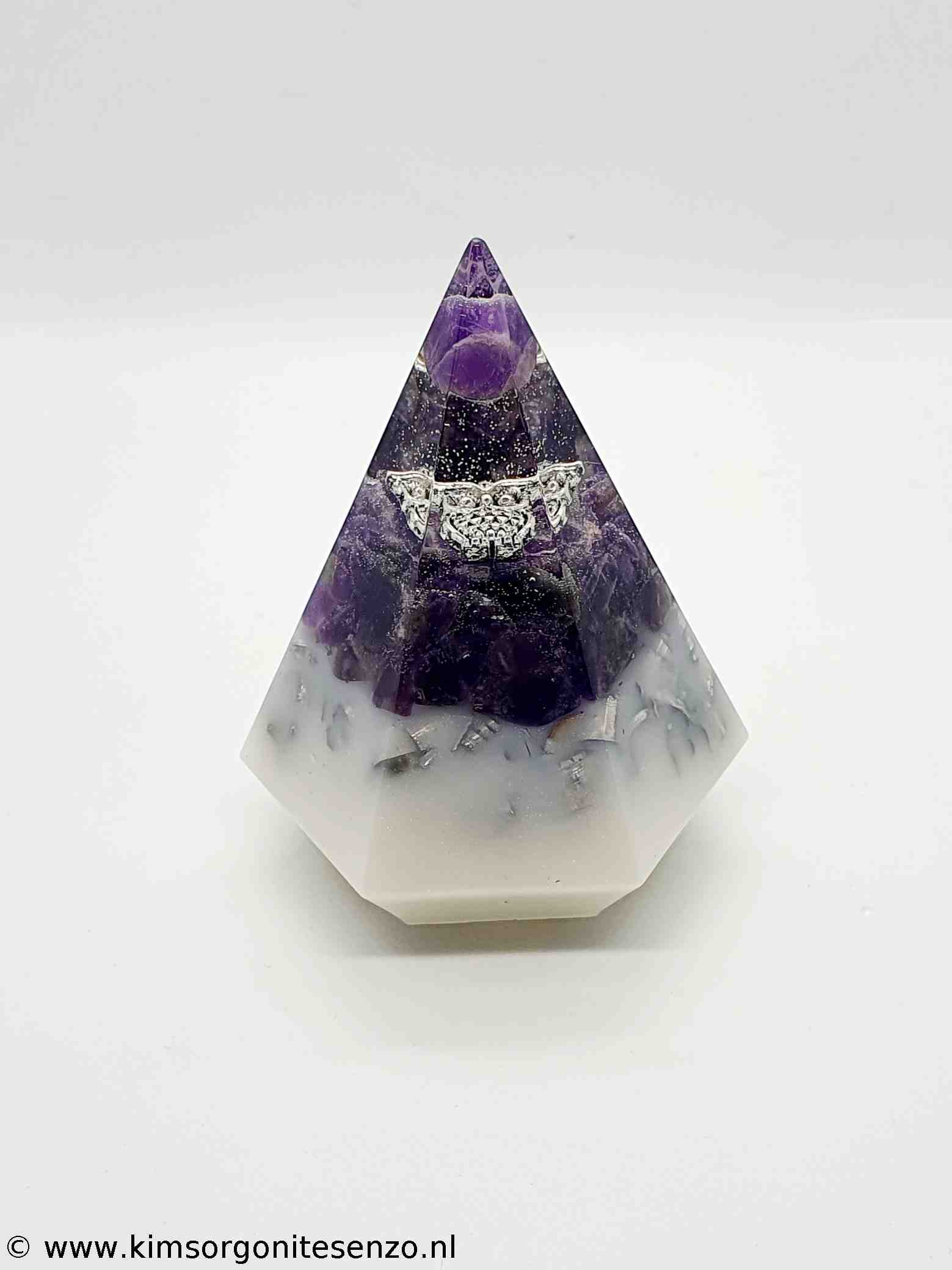 Orgonites, Piramides, Piramide Kegel Medium Zeshoek Piramide met Amethist en Bergkristal