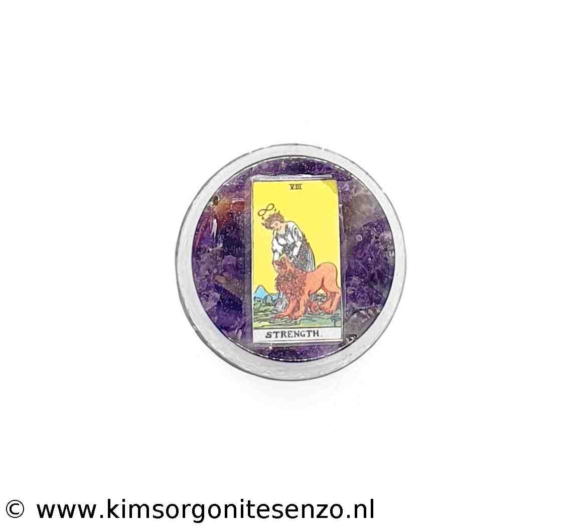 Orgonites, Zak orgonites, Rond Cup, Tarot Orgonite Kracht met Amethist