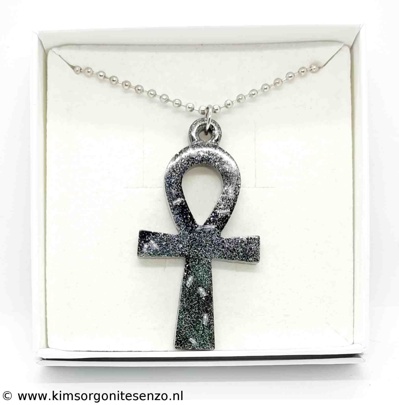 Orgonites, Sieraden, Ketting Ankh Ankh met Zwarte Toermalijn