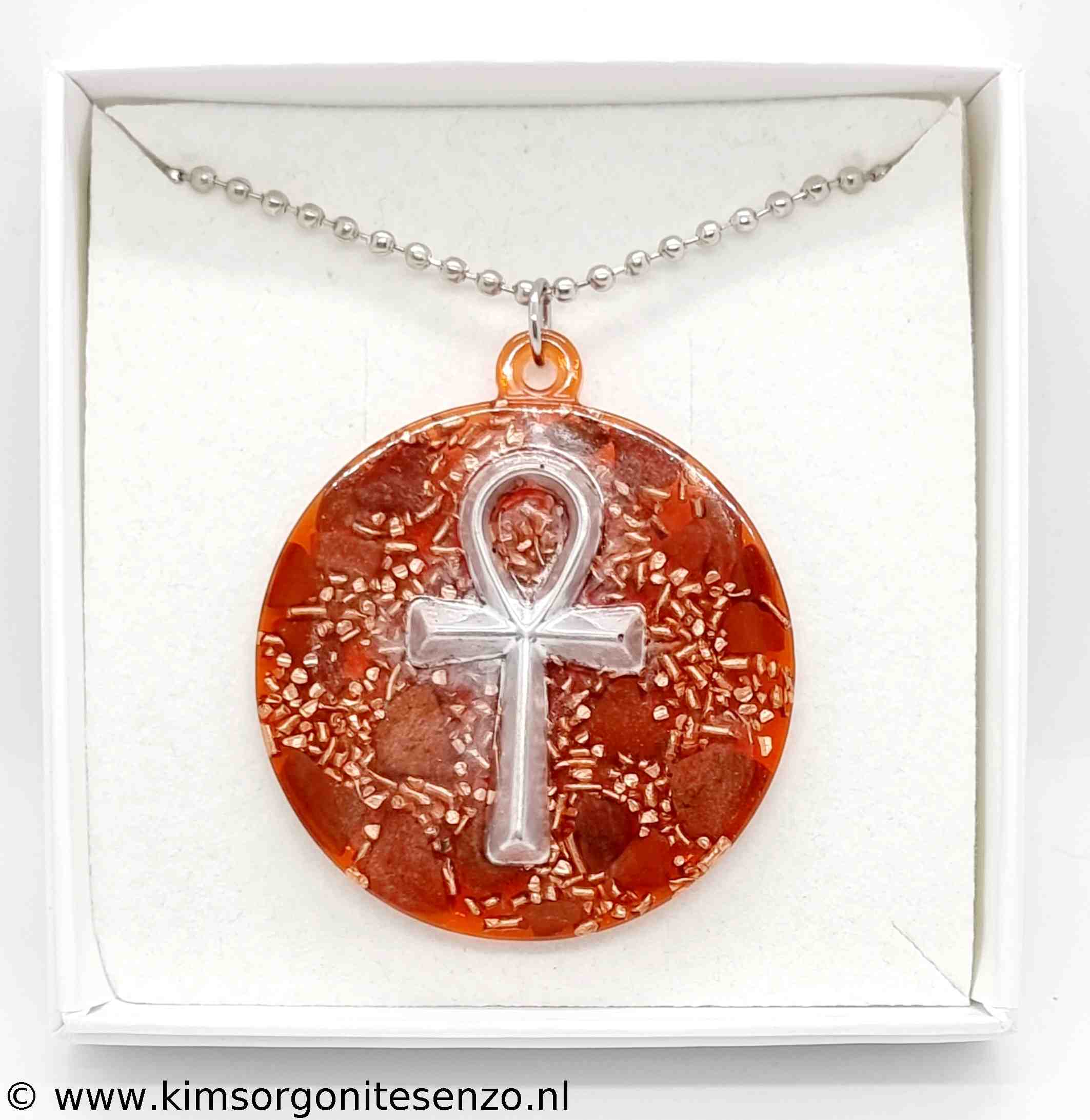 Orgonites, Sieraden, Ketting Ankh Ankh in Amulet met Rode Jaspis