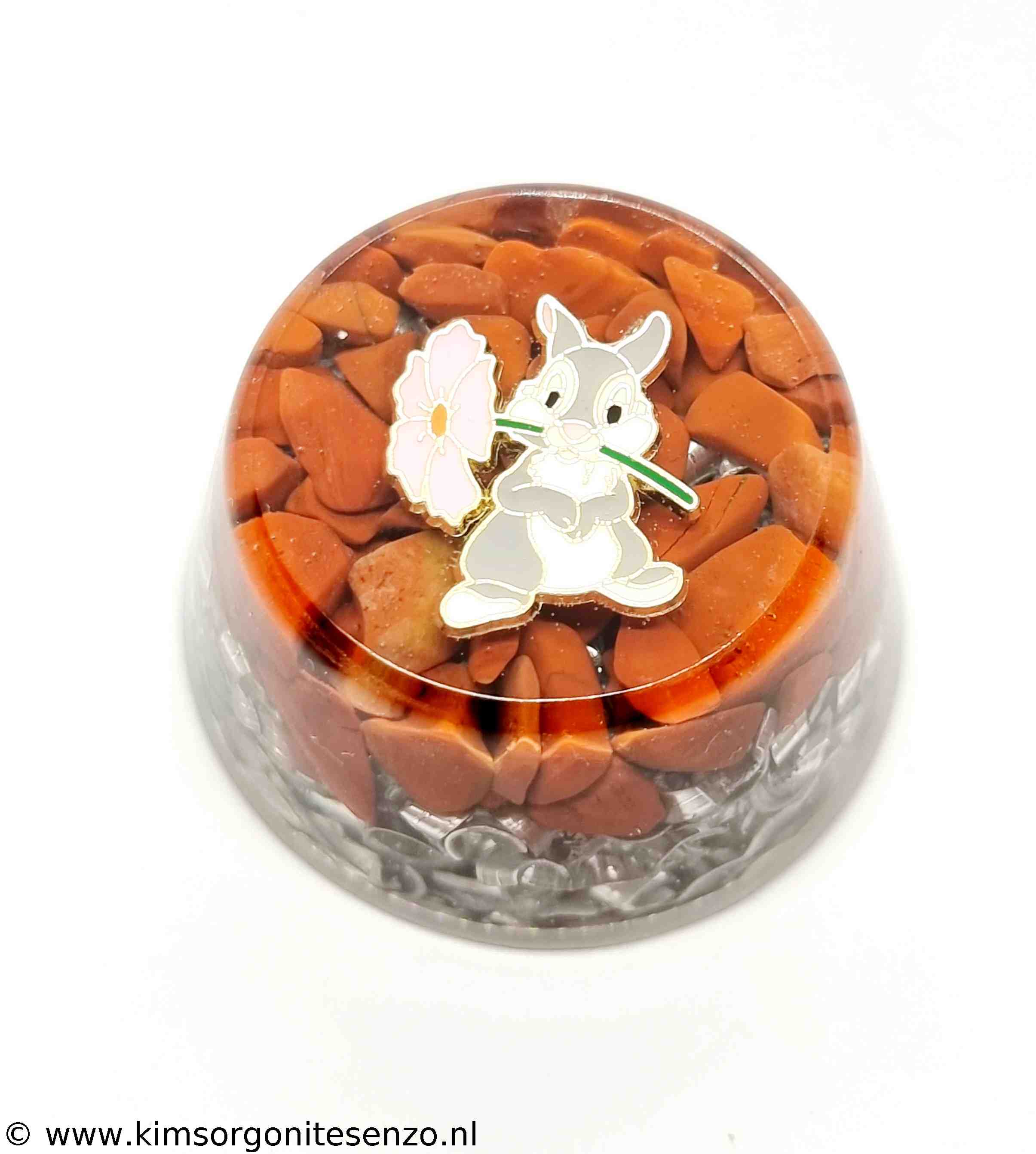 Orgonites, Zak orgonites, Rond Cup Orgonite met Rode Jaspis