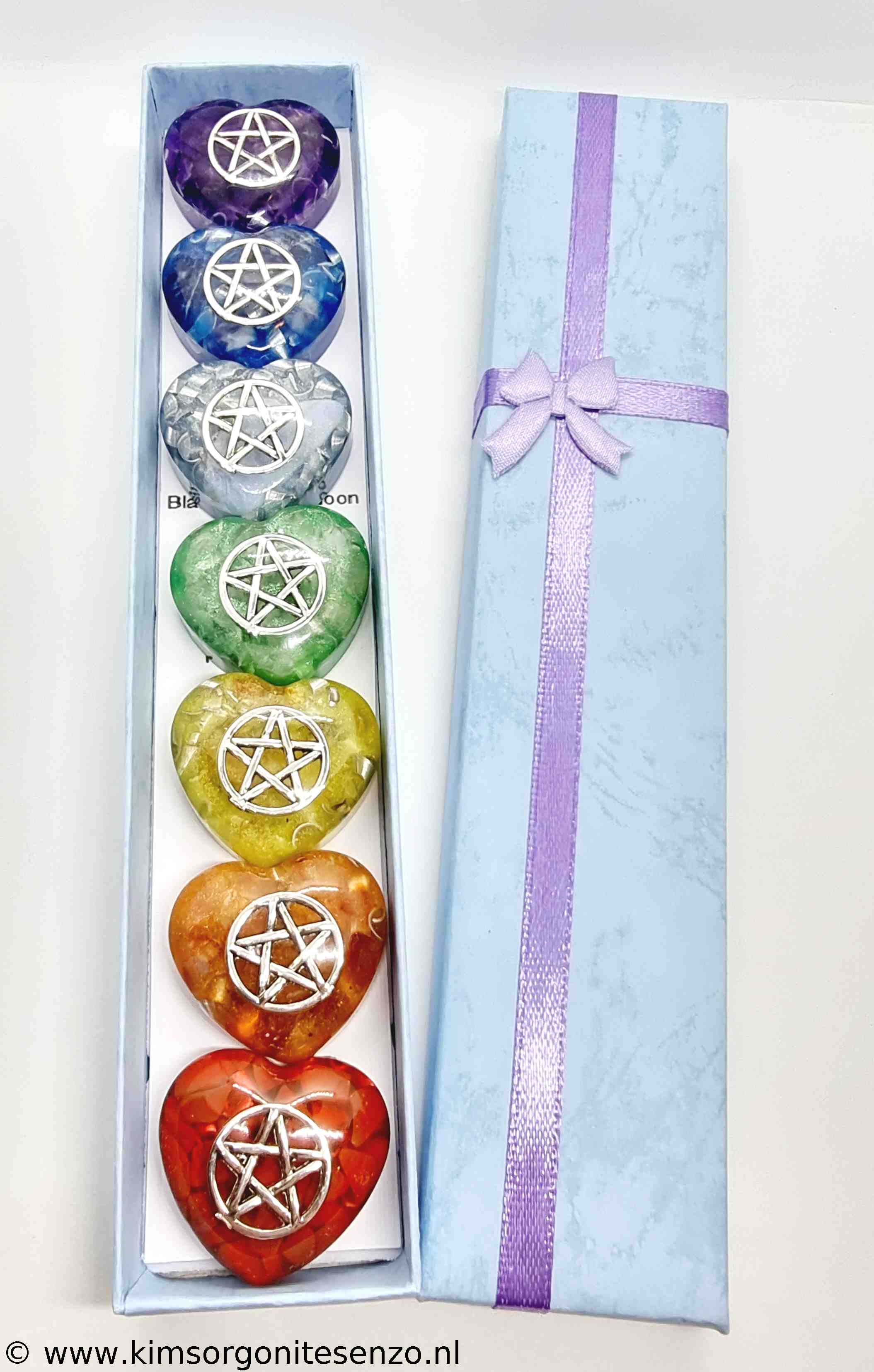 Orgonites, Chakra Sets, Chakra Set Hartjes Chakra Set Hartjes Pentagram