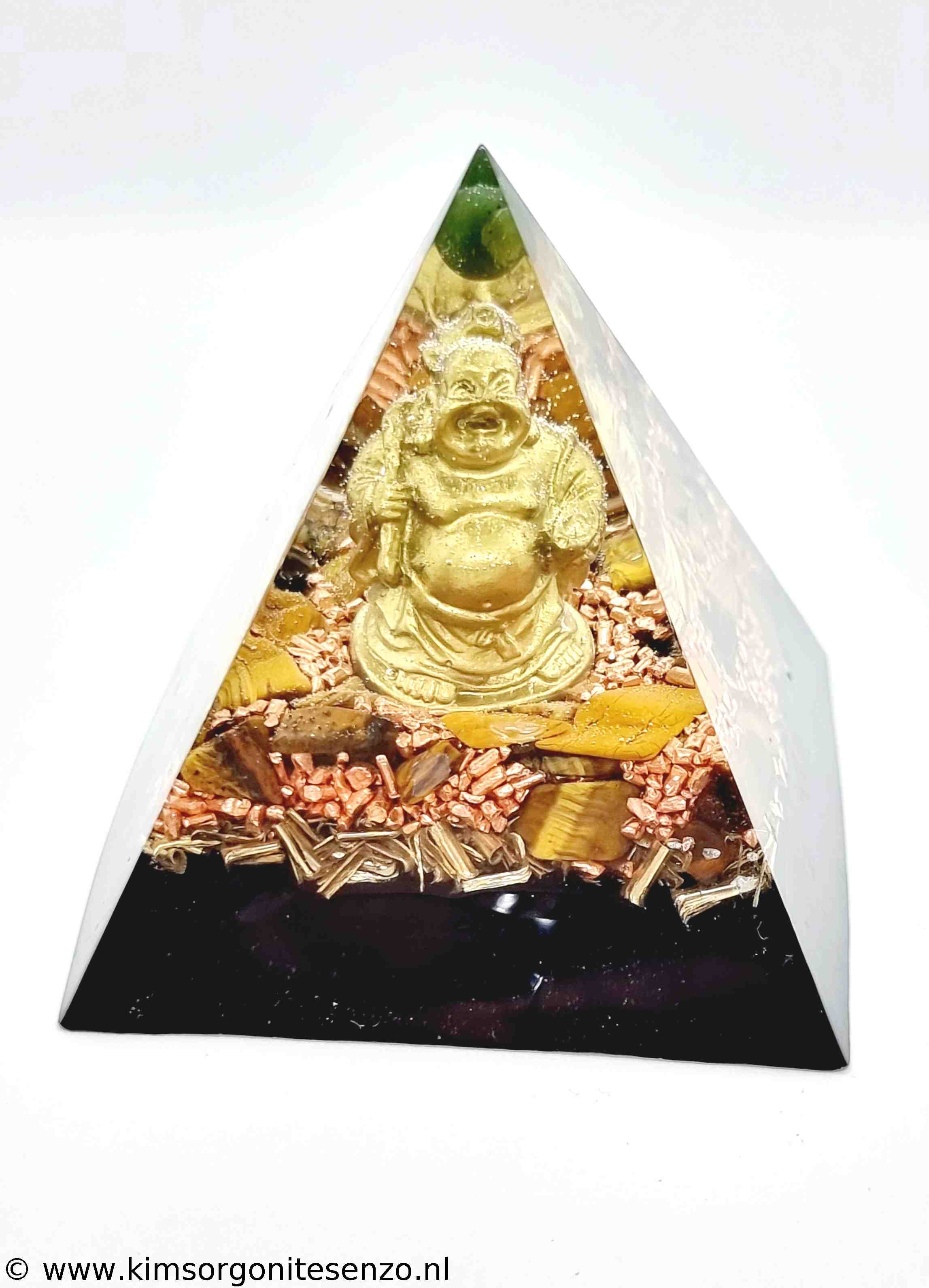 Orgonites, Piramides, Middel Piramide met Groene Jade, Tijgeroog en Zwarte Onyx