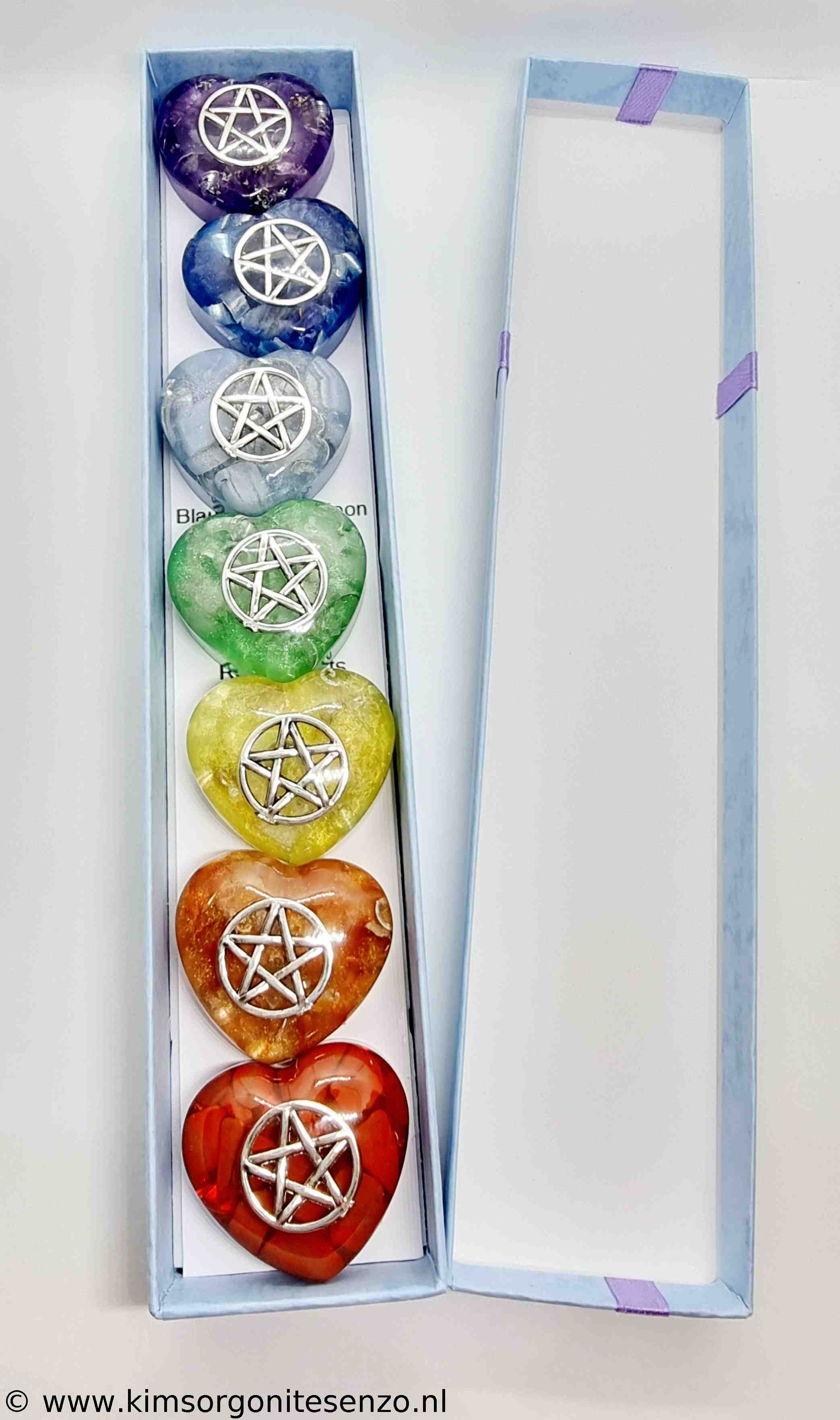 Orgonites, Chakra Sets, Chakra Set Hartjes Chakra Set Hartjes Pentagram