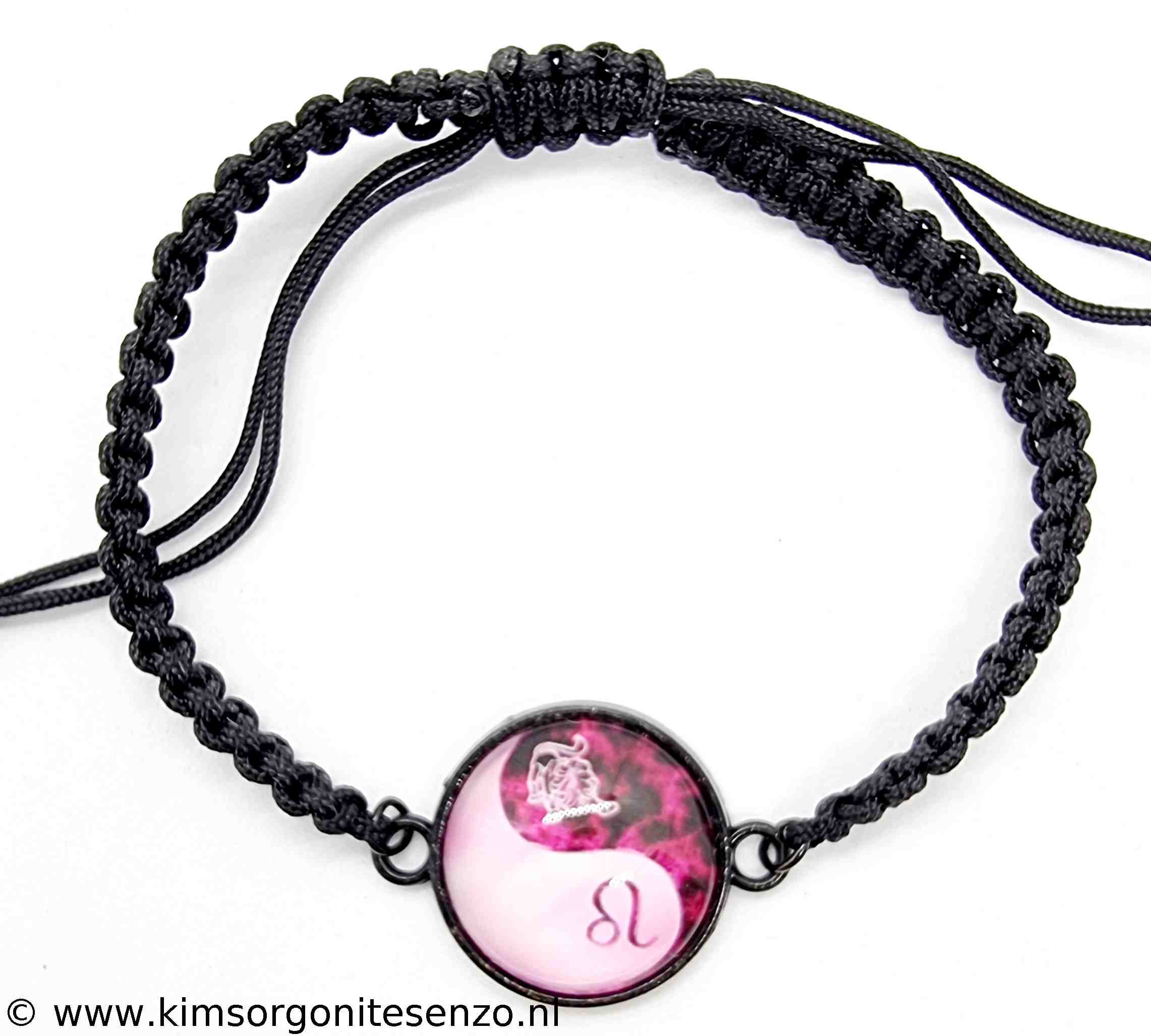 Sieraden, Armbanden, Geknoopte Armbanden met Tussenzetsel 24 Zodiac Roze Leeuw