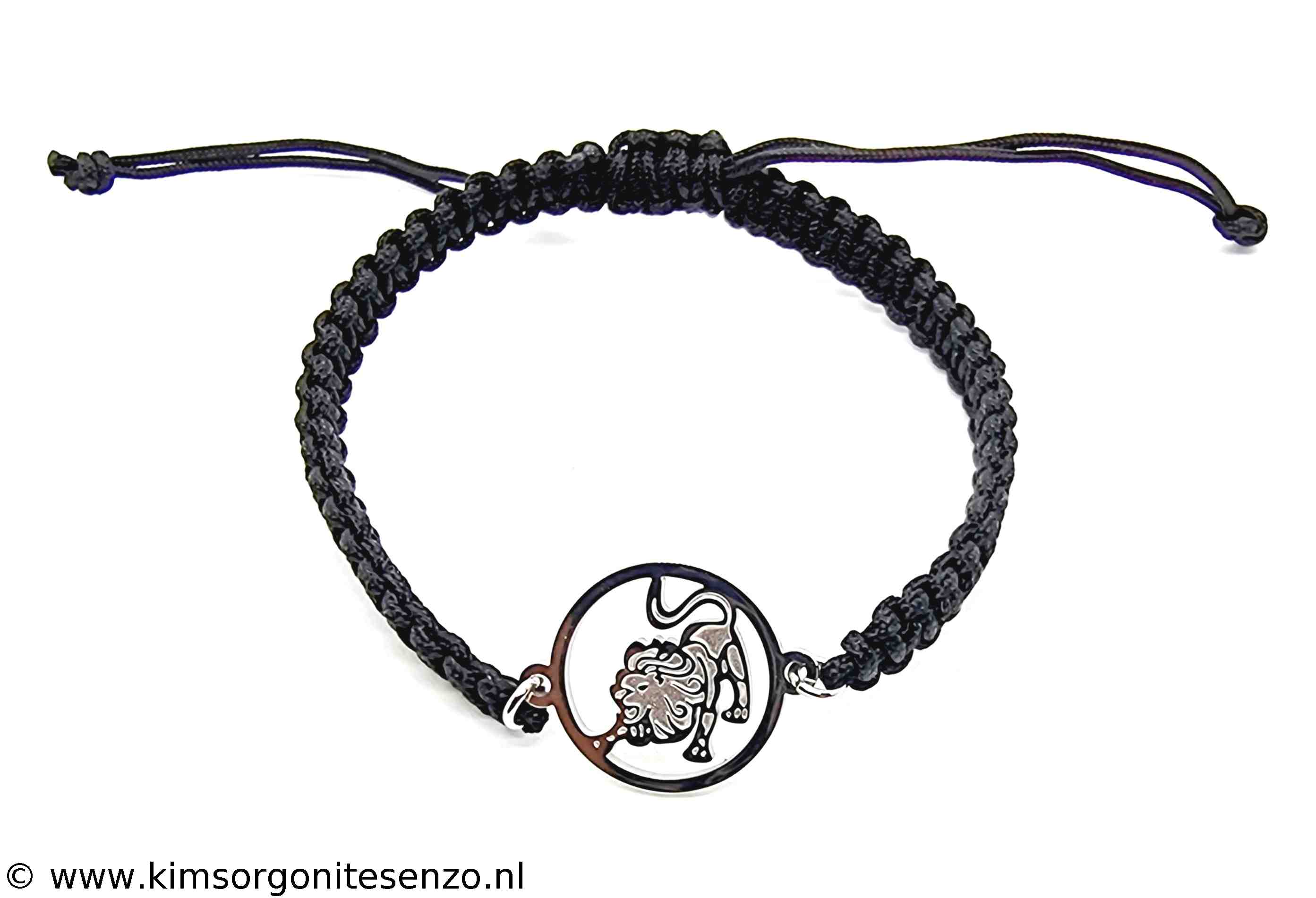 Sieraden, Armbanden, Geknoopte Armbanden met Tussenzetsel 69 Zodiac RVS Leeuw